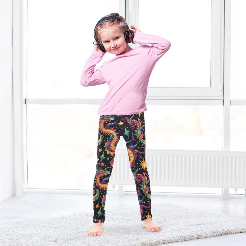 Boccsty Multicolored Dragons and Stars Girls Leggings Kids Yoga Pants Dance Active Tights 4T - Image 2